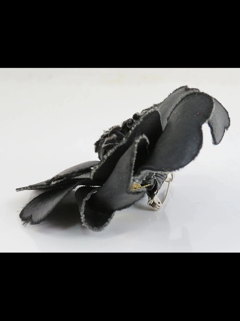 CHANEL Black Camellia Fabric Flower Pin
